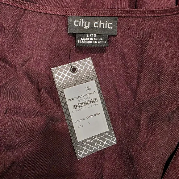 City Chic Sweetness Maxi Tiered Dress Oxblood Faux Wrap Belt Size L 20 NWT - Picture 2 of 9